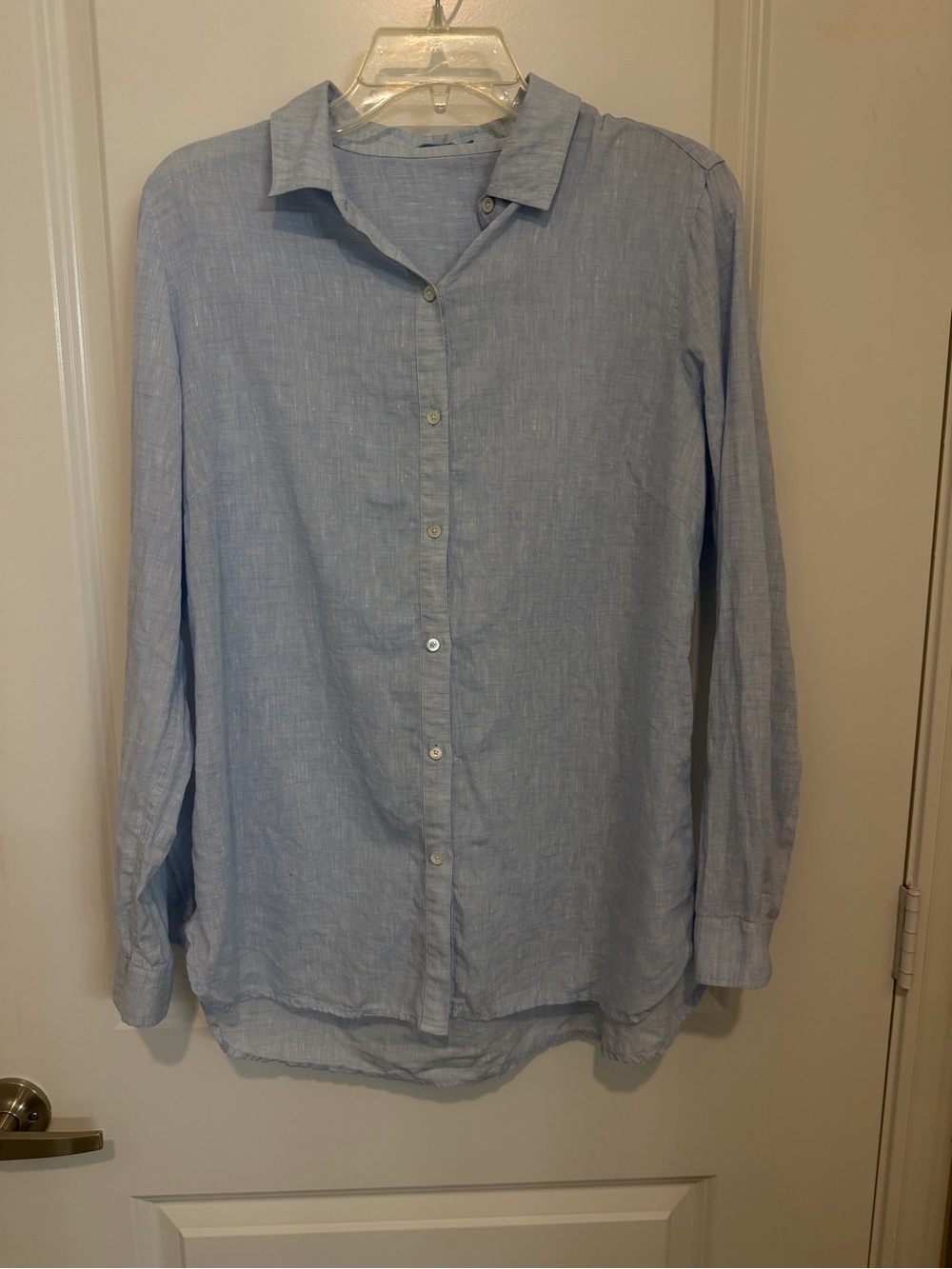 J. McLaughlin Britt Linen Shirt Large Light Blue Button Up Relaxed Beachy